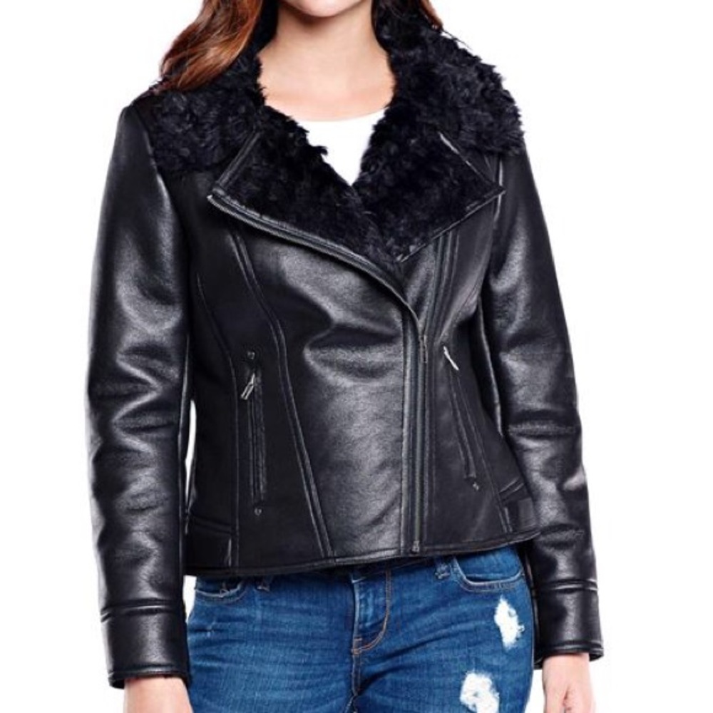 Faux leather jacket with fur